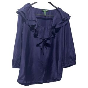 Lauren Ralph Lauren‎ Silk Ruffle Neck 3/4 Sleeve Blouse Top